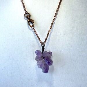 Handmade Genuine Natural Raw Amethyst Cluster Solid Copper Necklace Boho Celtic